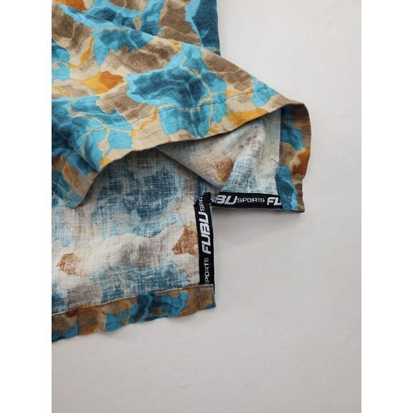 Vtg Fubu SS Button Up Shirt Men 2XL Blue Tan Geometric Plaid Linen Blend 90s Y2K - Picture 8 of 14
